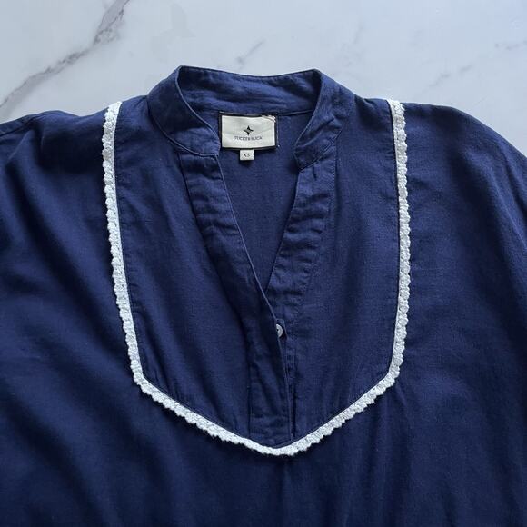 Tuckernuck Piper lace Blouse Navy Sz XS peasant feminine Nautical french chic - Picture 5 of 10